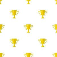 Seamless pattern with winner trophy cup icon. First place. Flat golden trophy isolated on white background. Vector illustration for design, web, wrapping paper, fabric, wallpaper.