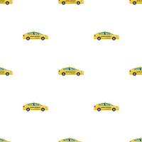 patrón sin costuras con taxi de coche en estilo de dibujos animados. vista desde el lado. taxi taxi coche amarillo sobre fondo blanco. ilustración vectorial para diseño, web, papel de envolver, tela, papel tapiz.
