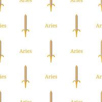 Seamless pattern with Aries zodiac sword sign. Cartoon zodiacal weapon. Astrological, horoscope sign. Vector illustration for design, web, wrapping paper, fabric, wallpaper.