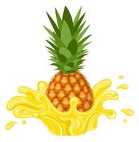 Fresh pineapple yellow juice splash burst isolated on white background. Summer fruit juice. Vector illustration for any design.