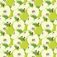 Seamless pattern with green apples on white background. Organic fruit. Cartoon style. Vector illustration for design, web, wrapping paper, fabric, wallpaper.