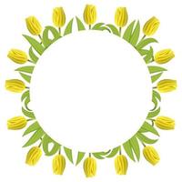 Banner Template Background with Yellow Tulips. Square Frame of Tulips with Space for Text. Banner, greeting card, invitation, voucher, flyers, posters, brochure, coupon discount. Vector illustration.