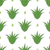 Seamless pattern with aloe vera medicinal plant cut leaves isolated on white background. Cartoon style. Vector illustration for any design.