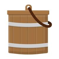 Wooden bucket empty or with water milk for gardening farm isolated on white background. Cartoon style. Vector illustration for any design.