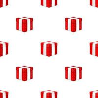 Seamless pattern with realistic 3d red gift box with white ribbon on white background. Christmas, New Year, Celebrations, Birthdays. Vector illustration for design, wrapping paper, fabric.