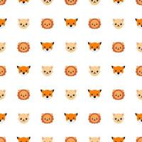 Seamless pattern with cute cat, lion and fox. Vector illustration for design, web, wrapping paper, fabric, wallpaper.
