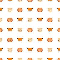 Seamless pattern with cute cat, lion and fox. Vector illustration for design, web, wrapping paper, fabric, wallpaper.