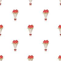 Seamless pattern with bouquet of red tulips in paper with red bow. Gift bouquet of flowers. Vector illustration for design, web, wrapping paper, fabric, wallpaper.