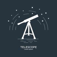 Silhouette icon of telescope. Telescope logo. Space exploration and adventure symbol. Concept of world explore. Clean and modern vector illustration for design, web.