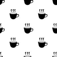 Seamless pattern with black silhouette of coffee or tea cup on white background. Simple icon. Vector illustration for design, web, wrapping paper, fabric