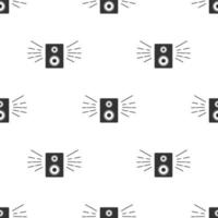 Seamless pattern with black silhouette of music speaker on white background. Simple icon. Holiday decorative elements. Vector illustration for design, web, wrapping paper, fabric