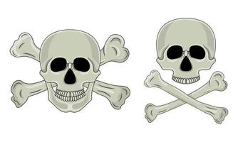 Skull and crossed bones isolated on white background. Cartoon human skull with jaw. Vector illustration for any design.