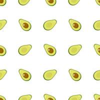 Seamless pattern with fresh half avocado isolated on white background. Organic food. Cartoon style. Vector illustration for design, web, wrapping paper, fabric, wallpaper.