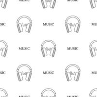 Seamless pattern with line style icon of headphone with sound wave on white background. Recording studio. Vector illustration for design, web, wrapping paper, fabric