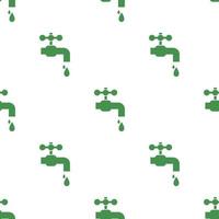 Seamless pattern with water tap with falling drop icon. Green ecological sign. Protect planet. Vector illustration for design, web, wrapping paper, fabric, wallpaper