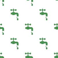 Seamless pattern with water tap with falling drop icon. Green ecological sign. Protect planet. Vector illustration for design, web, wrapping paper, fabric, wallpaper