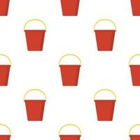 Seamless pattern with plastic red bucket empty or with water on white background. Cartoon style. Vector illustration for design, web, wrapping paper, fabric, wallpaper.