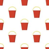 Seamless pattern with plastic red bucket empty or with water on white background. Cartoon style. Vector illustration for design, web, wrapping paper, fabric, wallpaper.