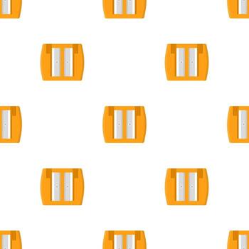 Seamless pattern with pencil orange sharpener on white background. Cartoon style. Vector illustration for design, web, wrapping paper, fabric.