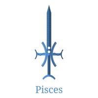 Pisces Sword. Zodiac Sign. Flat Cartoon Zodiacal Weapon. One of 12 Zodiac Weapons. Vector Astrological, Horoscope Sign. Vector illustration isolated on white background