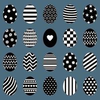 Set of Easter Eggs. Different Egg Silhouettes with Stripes, Dots, Hearts and Patterns. For Greeting Cards, Invitations. Vector illustration.