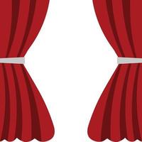 Red Silk Velvet Curtains isolated on white background. Cartoon Flat Style. Vector illustration for Your Design.