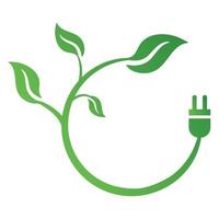 Green leaf and plug icon isolated on white background. Ecology concept save energy. Vector illustration for any design.