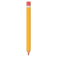 Cartoon yellow pencil sharpened with a red rubber isolated on white background. Vector illustration for any design.