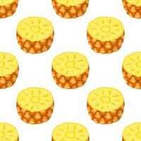 Seamless pattern with fresh half pineapple fruit on white background. Summer fruits for healthy lifestyle. Organic fruit. Cartoon style. Vector illustration for any design.