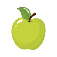 Green apple isolated on white background. Organic fruit. Cartoon style. Vector illustration for any design