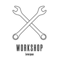 Line style icon of crossed wrenches. Workshop, mechanic, repair service logo template. Clean and modern vector illustration.