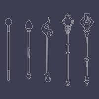 Set of Staff Icons isolated on white background. Magic Weapon. Vector Illustration for Your Design, Game, Card, Web.