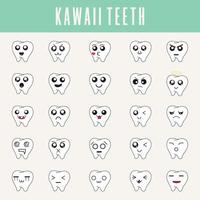 Cute little teeth in kawaii style. Set of emoticons, emoji icons. Clean and modern vector illustration for design, web.