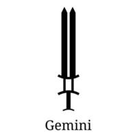 Gemini Sword Icon. Silhouette of Zodiacal Weapon. One of 12 Zodiac Weapons. Vector Astrological, Horoscope Sign. Zodiac Symbol. Vector illustration isolated on white background.