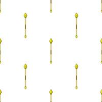 Seamless pattern with yellow magic staff icon on white background. Magic wand, scepter, stick, rod. Vector illustration.