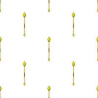 Seamless pattern with yellow magic staff icon on white background. Magic wand, scepter, stick, rod. Vector illustration.