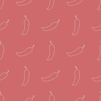 Seamless pattern with line style icon of chilli pepper on red background. Vector illustration for design, web, wrapping paper, fabric, wallpaper.