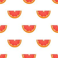 Seamless pattern with fresh bright exotic cut slice grapefruit isolated on white background. Summer fruits for healthy lifestyle. Organic fruit. Cartoon style. Vector illustration for any design.