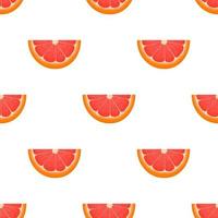 Seamless pattern with fresh bright exotic cut slice grapefruit isolated on white background. Summer fruits for healthy lifestyle. Organic fruit. Cartoon style. Vector illustration for any design.