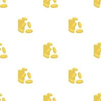 Seamless pattern with mount of golden coins on white background. Vector illustration for design, web, wrapping paper, fabric, wallpaper