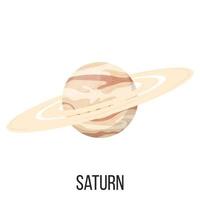 Saturn planet isolated on white background. Planet of solar system. Cartoon style vector illustration for any design.