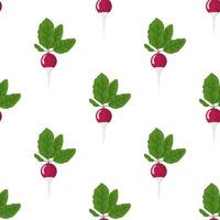 Seamless pattern with fresh radish vegetable. Organic food. Cartoon style. Vector illustration for design, web, wrapping paper, fabric, wallpaper.