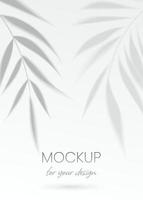 Realistic transparent shadow from a leaf of a palm tree on the white wall background. Cosmetic or SPA concept. Tropical plant leaves shadow. Mockup with palm tree blur. Vector illustration