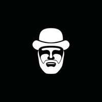 Illustration Man with a hat, Italian Mafioso Face on black background. vector