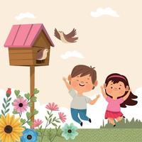 kids couple hello spring vector