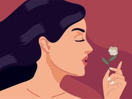 perfil de mujer con flor vector