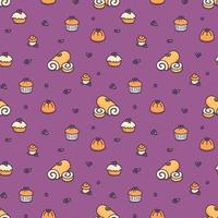 blueberry bread on purple  tablecloth seamless pattern Gift Wrap wallpaper background kawaii doodle flat cartoon vector illustration