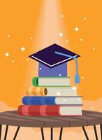 books and graduation hat vector