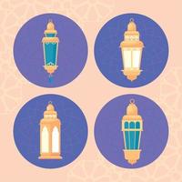 cuatro iconos de ramadan kareem vector