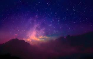 night landscape mountain and milkyway galaxy background , long exposure , low light photo